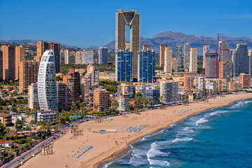 Spain. Beach seaside resort Benidorm. Travel and tourism in the paradise Spanish cities