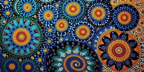 Vibrant Circular Dot Painting Design Featuring Vivid Colors and Intricate Patterns on Dark Background