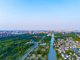 Aerial view of suburban park in Pudong New Area, Shanghai.
