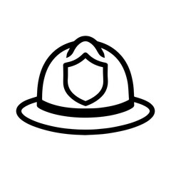 Fireman hat icon with front badge and protective curved helmet shape on transparent background

