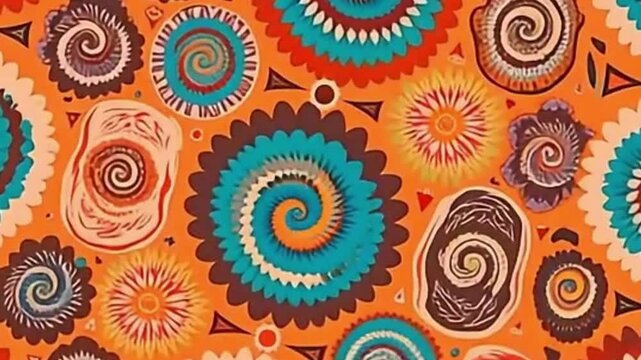 abstract seamless pattern Flat vector psychedelic floral loop background with retro bohemian colors for video backdrops

