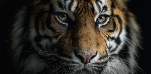 Fototapeta premium Majestic tiger's intense gaze captures the essence of wild beauty in low light