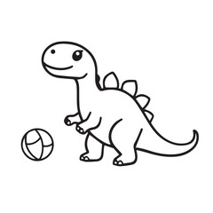 Vector art of a cheerful cartoon stegosaurus stands isolated on white background, next to a simple ball