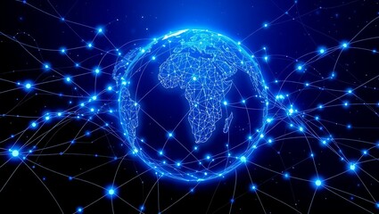 Fototapeta premium Global Network Interconnected World, Digital Connections, and Data Flow Visualization
