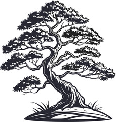 Vector illustration of a tree. Tree silhouettes with detailed branches, black vector design.