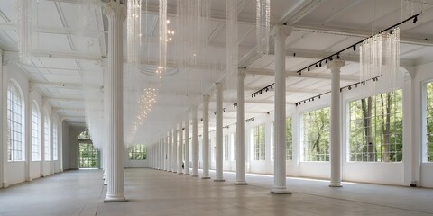 Modern Architectural Hall with Tree-Inspired Columns
