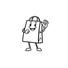 Vector art of cartoon shopping bag character waving, isolated on white background
