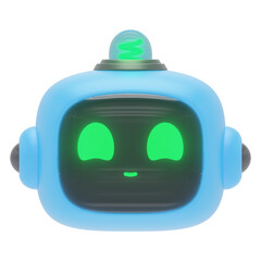 blue plastic toy funny chatbot expression d icon in cartoon plastic style minimal isolated on transparent white background, clipping path	
