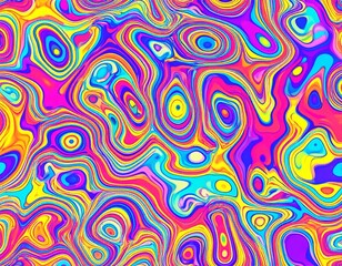 Obraz premium An abstract psychedelic background with swirling patterns in vibrant neon colors and circular shapes design