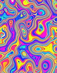 Obraz premium A vibrant psychedelic pattern featuring swirling lines of yellow, blue, pink and other bright colors