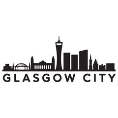 Naklejka premium Glasgow City skyline horizontal banner. Glasgow City, Scotland. Vector template for your design. Vector black silhouette. with white background