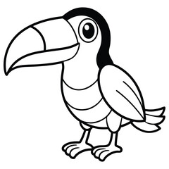 Fototapeta premium Cute toucan bird character coloring book page, coloring page, animal, black and white, isolated, vector art