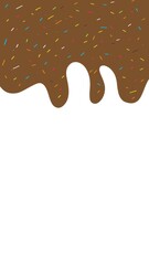chocolate dripping on white background with rainbow sprinkles