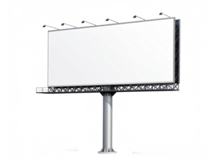 A large white billboard with a black pole. The billboard is empty