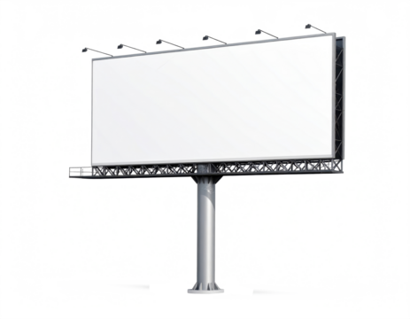 A large white billboard with a black pole. The billboard is empty - Powered by Adobe