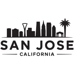 Naklejka premium San Jose skyline horizontal banner. San Jose, California. Vector template for your design. Vector black silhouette. with white background