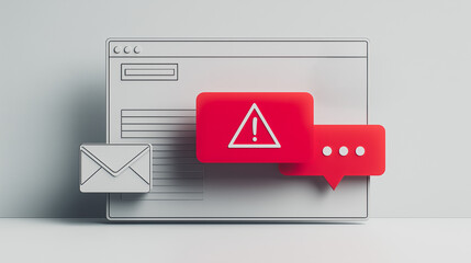 Digital Warning: The modern interface displays a prominent warning, with an exclamation mark, a critical alert, and a red notification, surrounded by a speech bubble and an email icon.