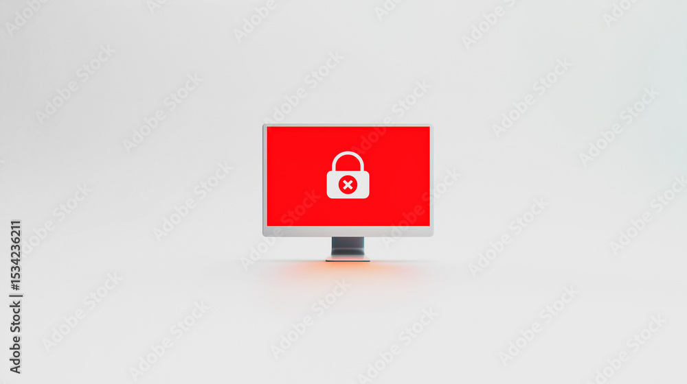 Poster data security breach: a computer monitor displays a digital padlock icon, a visual representation of