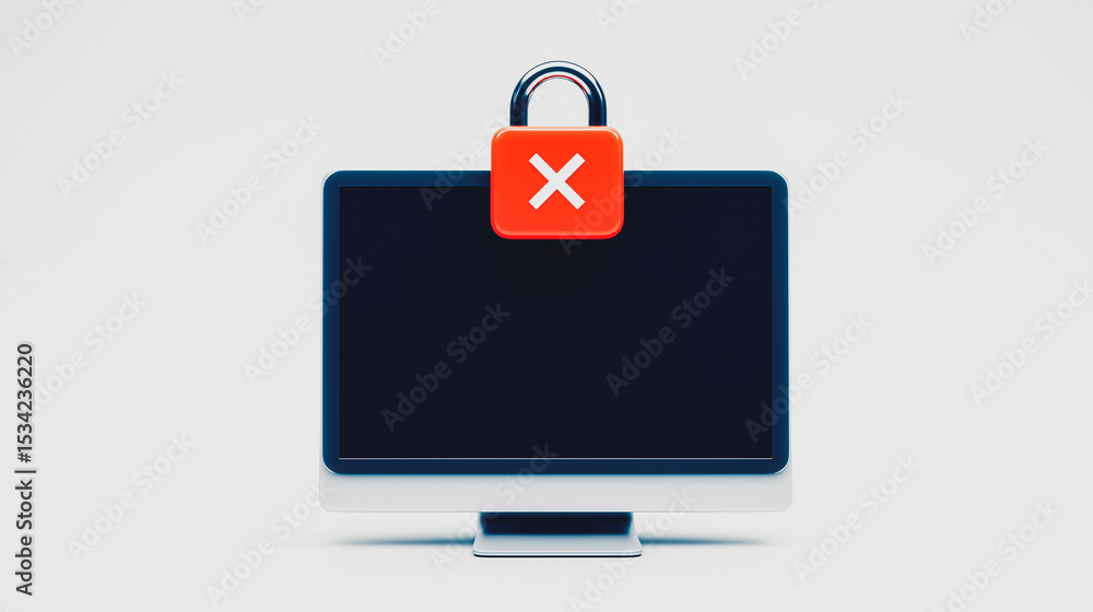 Poster failed access: a digital depiction of a computer screen adorned with a red lock, signifying blocked 