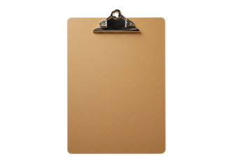 Beige clipboard with metal clip isolated on transparent background