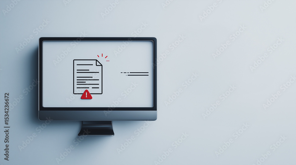 Poster digital alert: a minimalistic illustration of a document icon with a red error symbol on a computer 