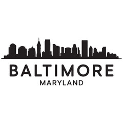 Fototapeta premium Baltimore skyline horizontal banner. Baltimore, Maryland. Vector template for your design. Vector black silhouette. with white background