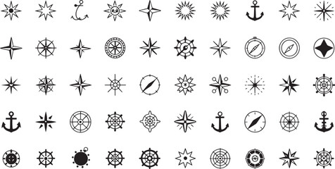 Nautical Compass Icons &ndash; Marine Navigation Symbol Set