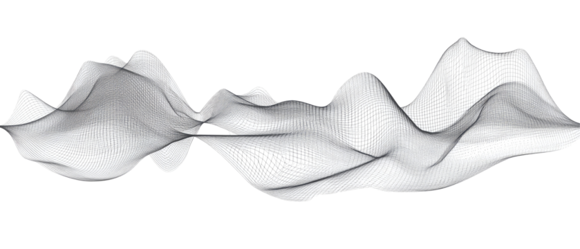 A 3D wireframe wave design, showcasing fluidity and movement, suitable for digital graphics and visualizations.