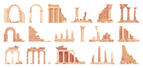 Ancient Ruins Architectural Elements Collection Illustration