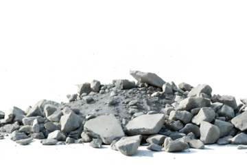 Grey rock pile debris isolated on a white background png ai generated