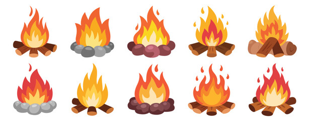 Twelve Cartoon Campfire Illustrations for Design