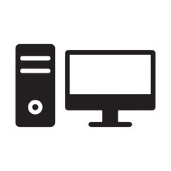 Desktop Computer Icon – Monitor and CPU Vector for Technology and Office Concepts