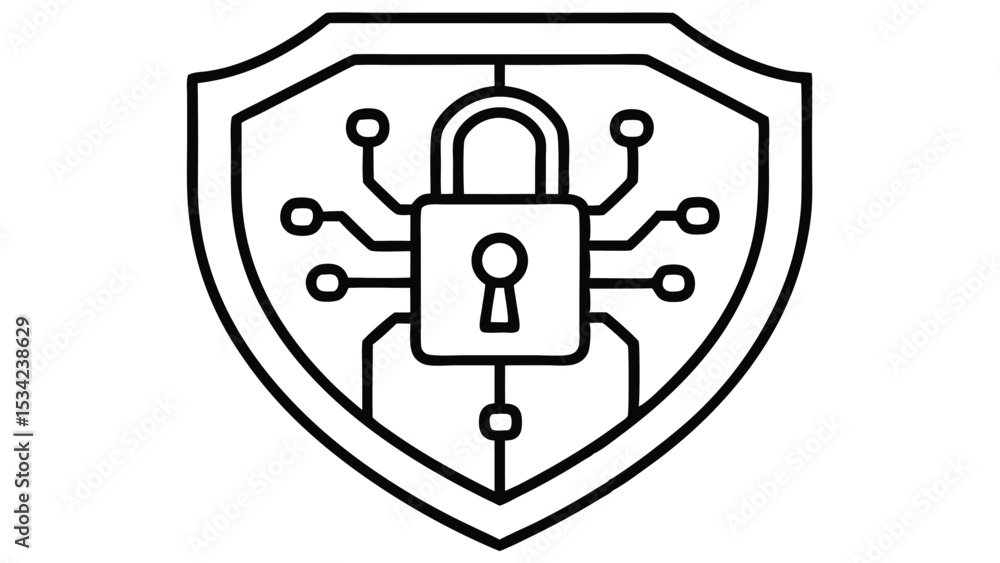 Aufkleber cybersecurity shield with lock and circuit