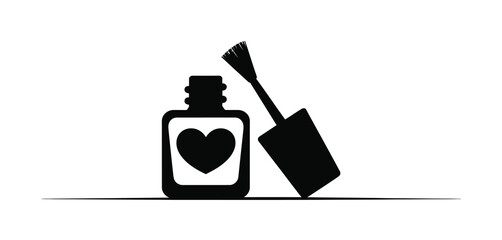 Nail Polish Bottle and Brush with Heart Design