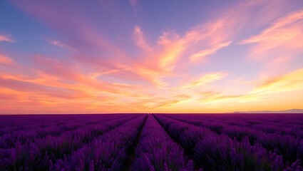 Obraz premium Lavender Fields at Sunset A Serene Purple Paradise