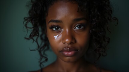 A young woman with a sad expression her face wet with tears. Concept Portrait Photography, Emotions, Crying Woman, Sadness, Tears