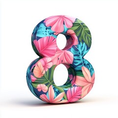 Text number 8 shaped alphabet icon letter for learning icon with summer natural flower isolated white
