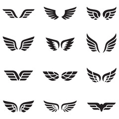 Wings Icon Set – Black Vector Wing Symbols Collection for Logo and Design