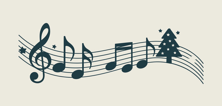Christmas Music Notes Design with Tree and Stars