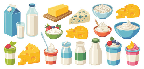 Assorted Dairy Products Illustration Collection