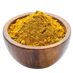 Yellow spice powder in wooden bowl