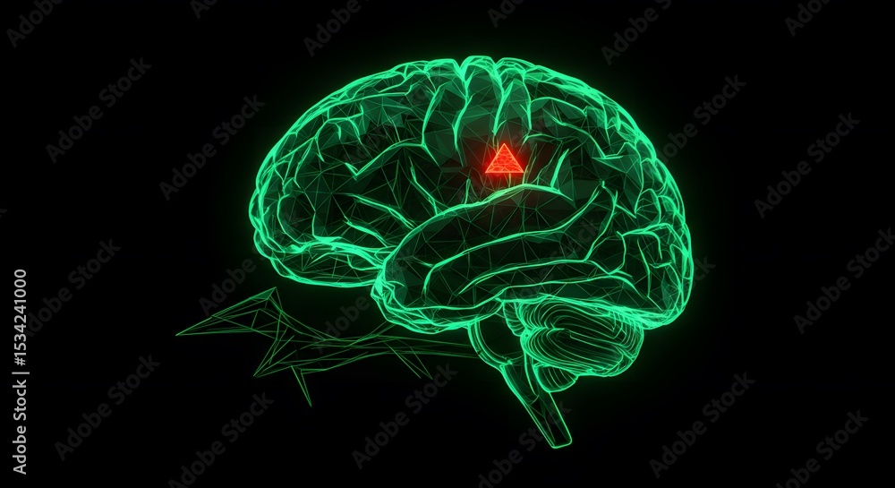 Poster digital brain scan visualization: neural network activity and potential neurological issue highlight