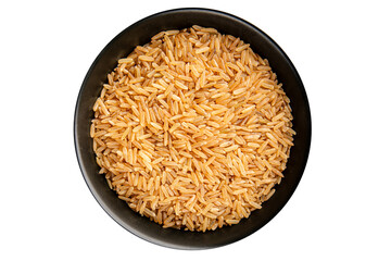 Brown rice whole grain cereal product superfood fresh tasty gourmet food background on the table rustic food top view copy space