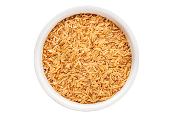 Brown rice whole grain cereal product superfood fresh tasty gourmet food background on the table rustic food top view copy space