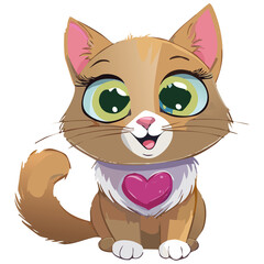 Adorable Cartoon Cat with Heart Collar