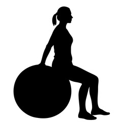 Silhouette of person on fitness ball, home exercise balance training