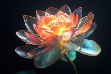 Radiant Bloom: A breathtaking, illuminated lotus flower glows with ethereal colors against a dark background, symbolizing purity and enlightenment.