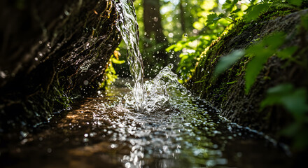 Serene Waterfall Scene Nature's Tranquil Beauty in Lush Forest