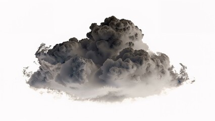 Single black cloud of smoke over white background