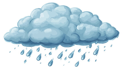 A cartoon illustration of a cumulus cloud with rain falling from it. The cloud is depicted in shades of light blue with a soft, textured appearance, suggesting a watercolor or painted style.  